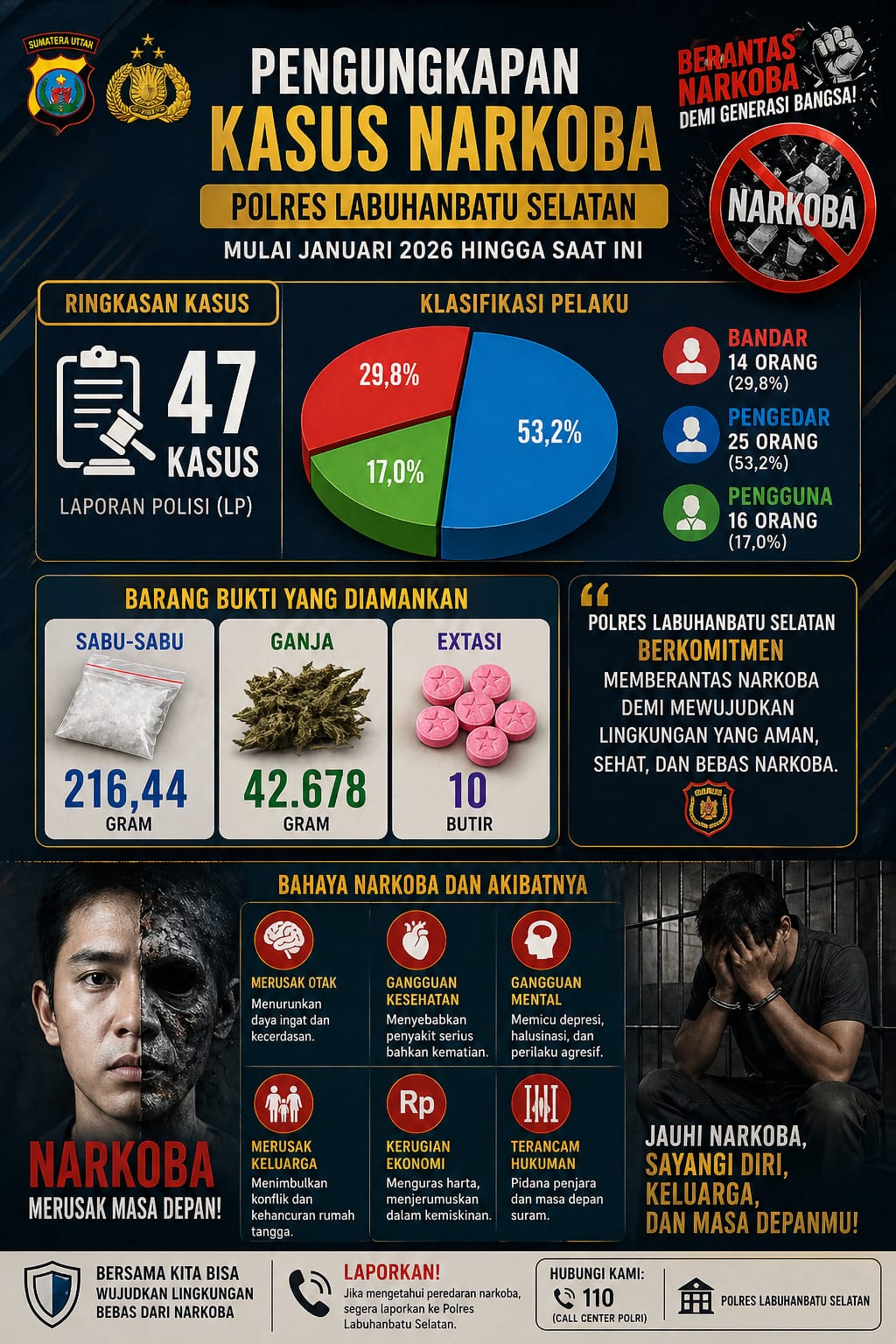 Satres Narkoba Polres Labusel Ungkap 594 Kasus Periode 2023-2026 , Sita Ribuan Gram Narkotika