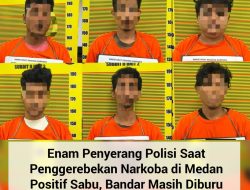 Direktorat Reserse Narkoba Polda Sumatera Utara mengamankan enam pria yang diduga menyerang petugas saat penggerebekan bandar narkoba di Jalan Multatuli, Kecamatan Medan Maimun, Kota Medan, dalam rangka Operasi Antik Toba 2026.